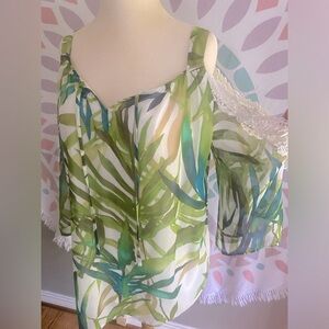 Summer Blouse Greenery Lace Peekaboo shoulder